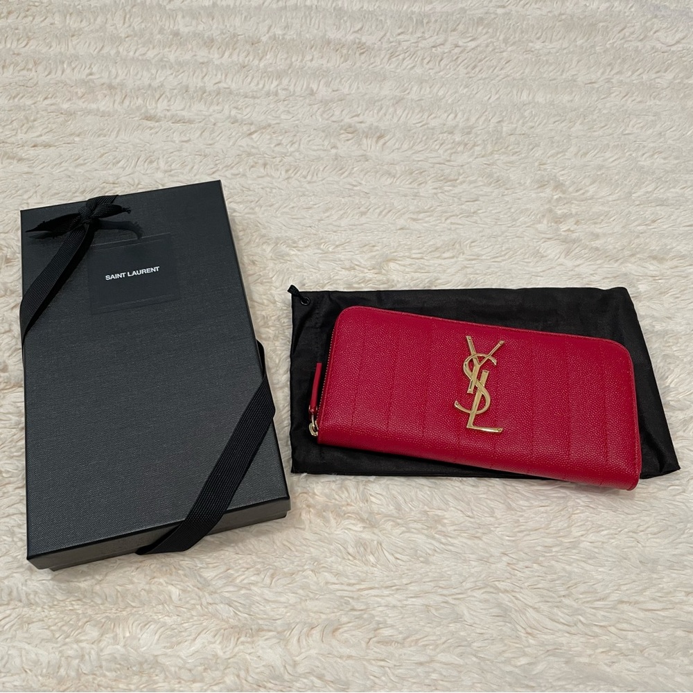Saint Laurent Vicky Grain De Poudre Royal Rouge Wallet